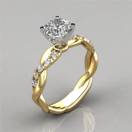 European and American jewelry 18k rose gold plated two-tone princess square diamond ring cross twist diamond ring - V.I.P Digital Presence