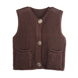 Street Fashion Crochet Hollow Vest Solid Color Versatile Round Neck Jacket - V.I.P Digital Presence
