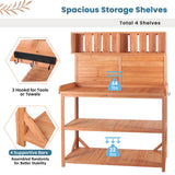 65" Large Wooden Farmhouse Rustic Outdoor Potting Bench Table Garden Potting Bench with 4 Storage Shelves and Side Hook,Natural - V.I.P Digital Presence