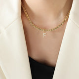 Brass Inlaid Zircon Letter Pendant Necklace - V.I.P Digital Presence
