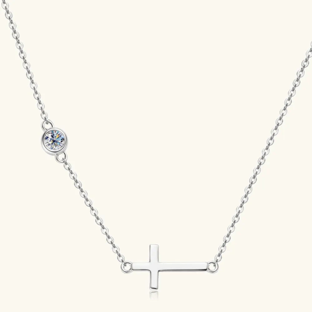 Cross 925 Sterling Silver Moissanite Necklace - V.I.P Digital Presence