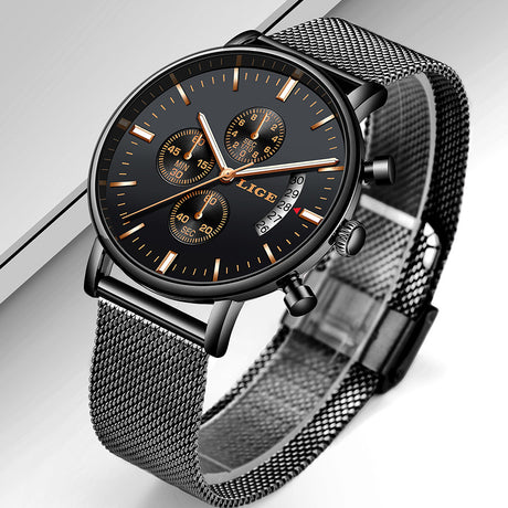 LIGE Fashion Mesh Strap Waterproof Men's Watch - V.I.P Digital Presence