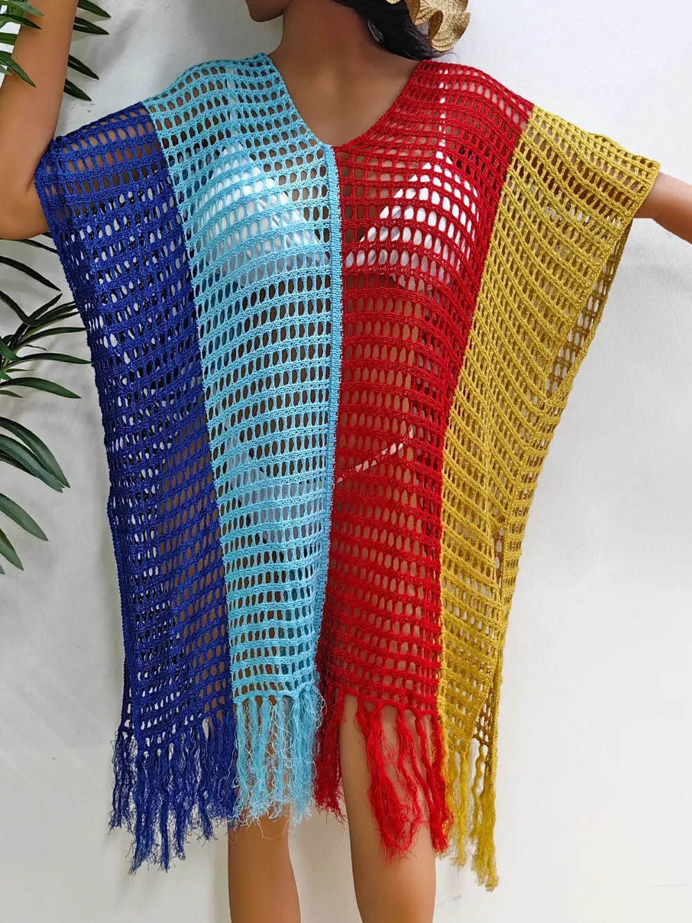 Fringe Color Block Scoop Neck Cover Up - V.I.P Digital Presence