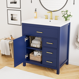 30-Inch Blue Bathroom Vanity with Ceramic Sink and Ample Storage - Ideal Choice for Small Bathrooms - V.I.P Digital Presence