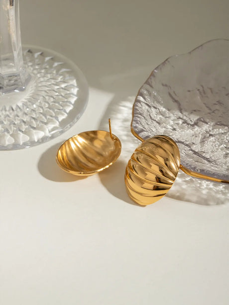 18K Gold-Plated Stainless Steel Ribbed Earrings - V.I.P Digital Presence