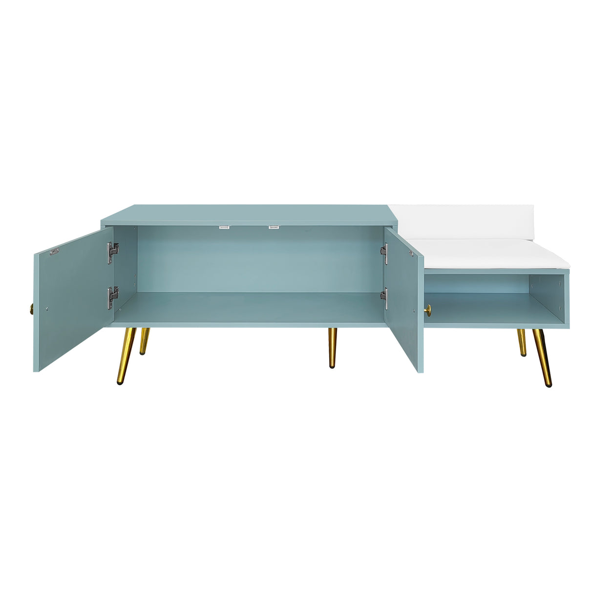 Modern Shoe Storage Bench with Hidden Storage and Upholstered Cushions for Bedside, Living Room and Entryway (Tiffany Blue) - V.I.P Digital Presence