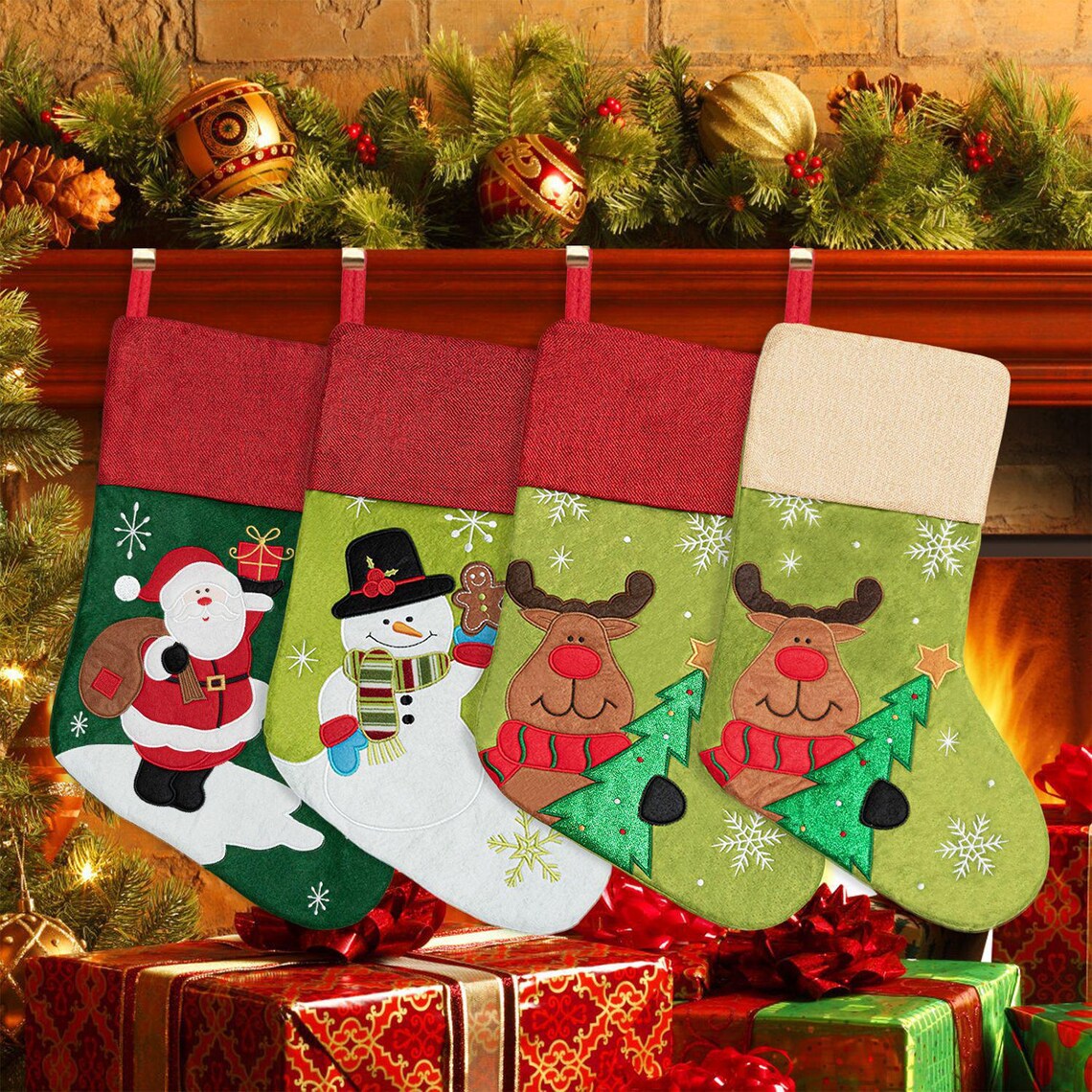Christmas Socks Gift Bag Linen Santa Claus Embroidery Christmas Socks Christmas Gifts Christmas Pendants - V.I.P Digital Presence