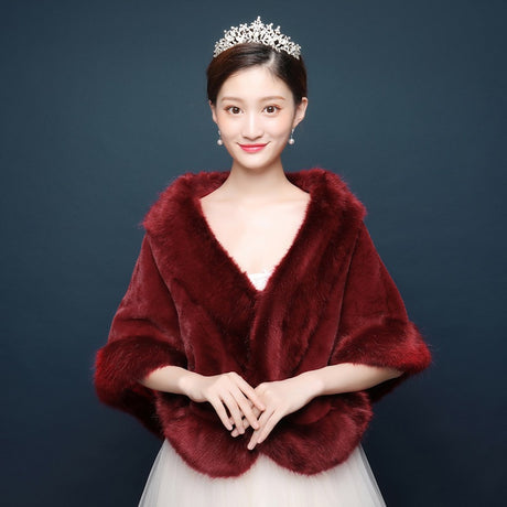 Bride's wedding dress fur shawl women's warm white cloak cheongsam jacket red cloak - V.I.P Digital Presence