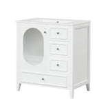 30" Bathroom Vanity with Sink, Bathroom Vanity Cabinet with Three Drawers and Door, Solid Wood and MDF, White - V.I.P Digital Presence