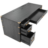 70 inch classic and traditional executive desk with metal trim, writing desk with 2 file drawers, USB ports, and sockets, black - V.I.P Digital Presence