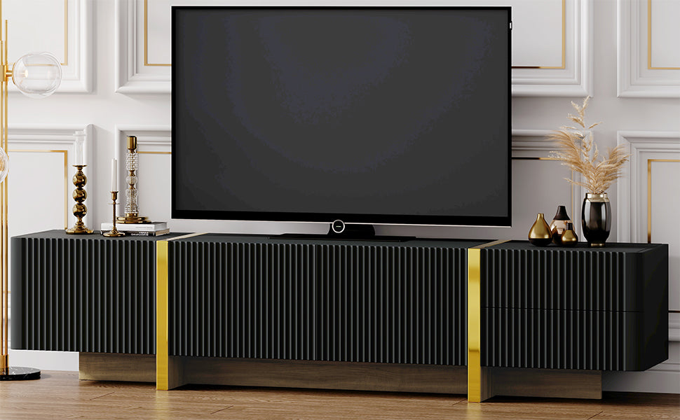Luxury Fluted TV Stand for TVs Up to 80'', Modern Entertainment Center with Storage Cabinets & Drawers Black - V.I.P Digital Presence