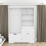 Multi-functional Hall Tree with Storage Shelves Drawers Cabinet Elegant Hallway Shoe Cabinet with Bench Modern Coat Rack White - V.I.P Digital Presence