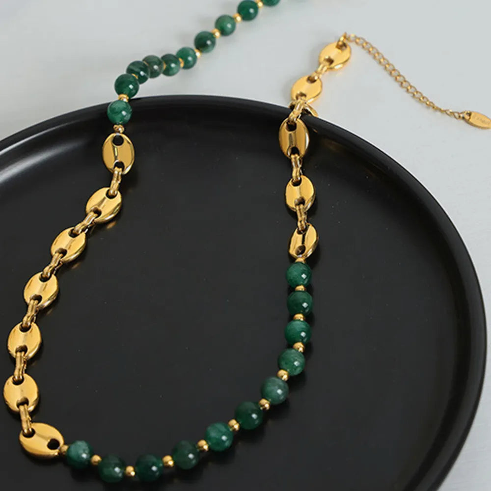 Agate bead chain design with titanium steel gold-plated necklace - V.I.P Digital Presence
