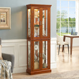 Lighting Curio Diapali cabinet with adjustable shelves, mirror back panel, tempered glass door (without light bulb), walnut wood - V.I.P Digital Presence