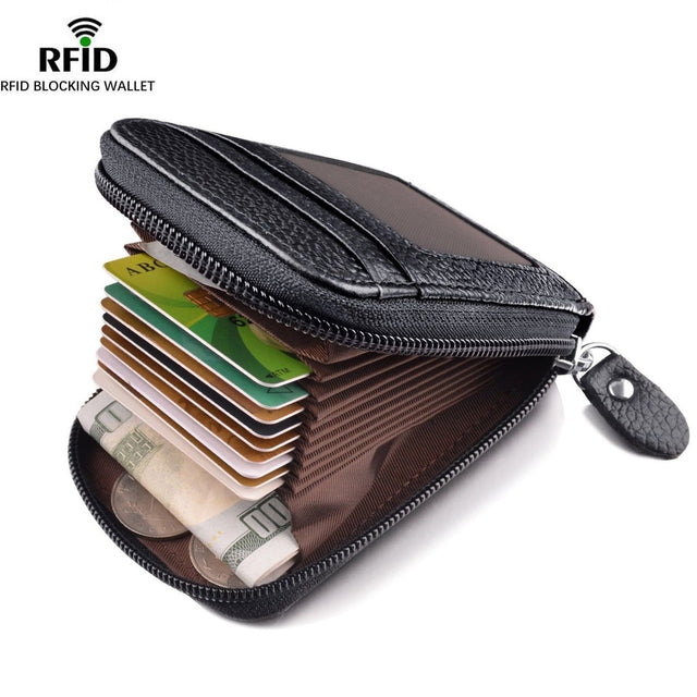 Men's Wallet Genuine PU Leather Credit Card Holder RFID Blocking Zipper Pocket Men bag Multi-card zipper - V.I.P Digital Presence