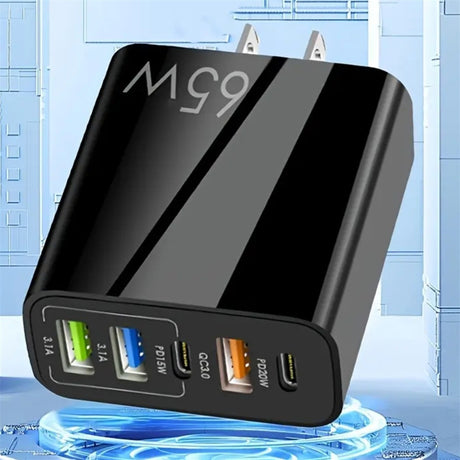 Standard PD65W mobile phone charger 4A type-c PD+3USB multi port European, American, English travel charging head - V.I.P Digital Presence