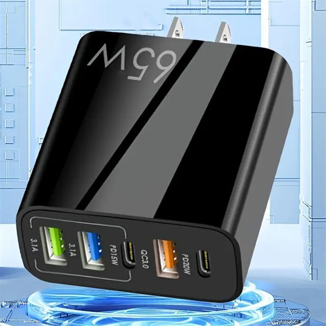 Standard PD65W mobile phone charger 4A type-c PD+3USB multi port European, American, English travel charging head - V.I.P Digital Presence