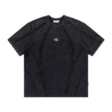 Spliced Raw Edge Short Sleeve T-Shirt Unique Design Hip Hop Men's Washed Vintage Casual Tee - V.I.P Digital Presence