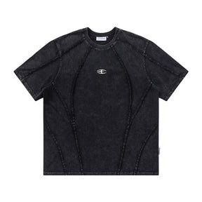 Spliced Raw Edge Short Sleeve T-Shirt Unique Design Hip Hop Men's Washed Vintage Casual Tee - V.I.P Digital Presence