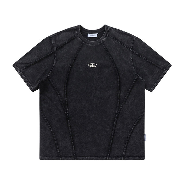 Spliced Raw Edge Short Sleeve T-Shirt Unique Design Hip Hop Men's Washed Vintage Casual Tee - V.I.P Digital Presence