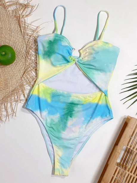 Cutout Tie-Dye Spaghetti Strap One-Piece Swimwear - V.I.P Digital Presence