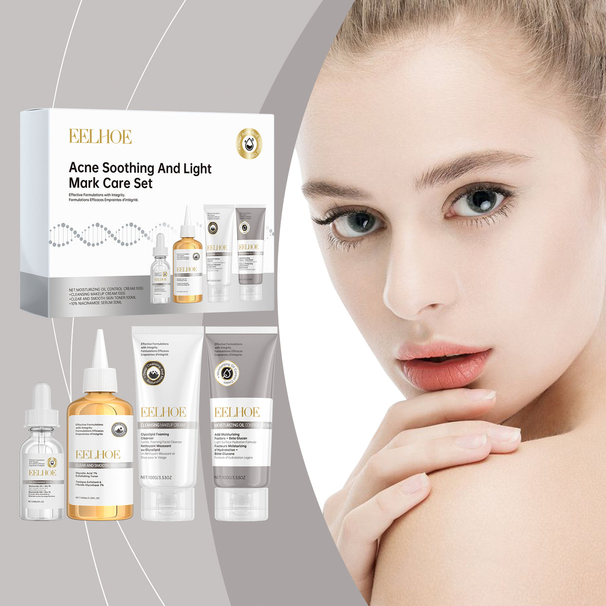 Set para el cuidado del acné, iluminador, hidratante suave, reparador de la piel, set facial hidratante