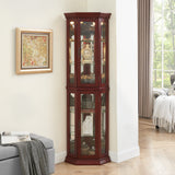 Corner Curio cabinet with lights, adjustable tempered glass frame, display cabinet, cherry color (excluding E26 light bulbs) - V.I.P Digital Presence