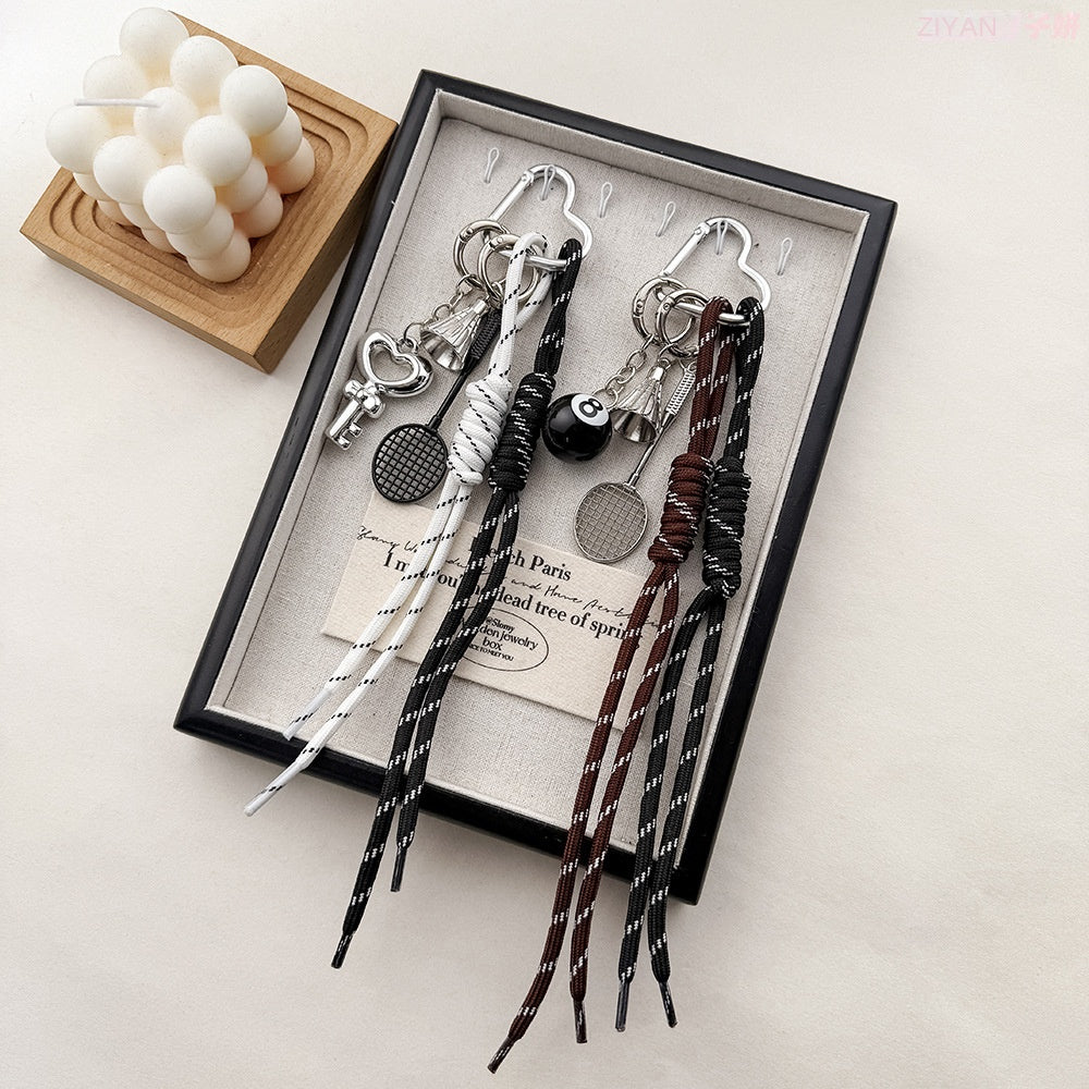 Miu Style Bag Charm Couple Edition Billiard Black 8 Decorative Chain Korean INS Alloy Badminton Climbing Keychain - V.I.P Digital Presence