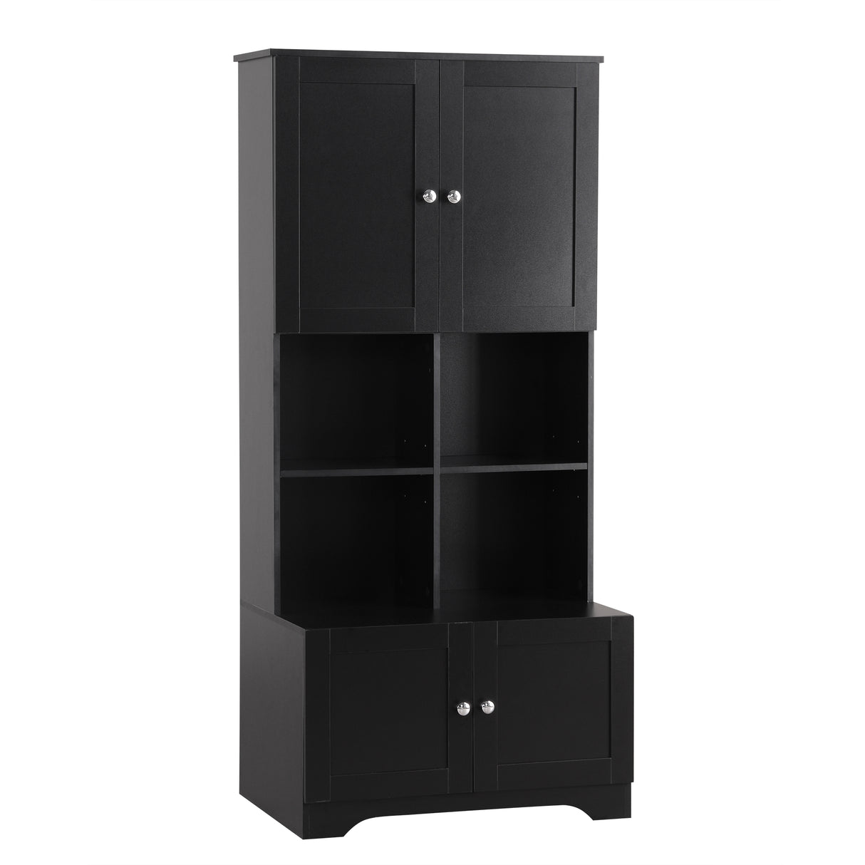 Bathroom storage cabinet, 4-door independent cabinet, adjustable shelf, open multi-layer shelf, black - V.I.P Digital Presence