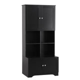Bathroom storage cabinet, 4-door independent cabinet, adjustable shelf, open multi-layer shelf, black - V.I.P Digital Presence