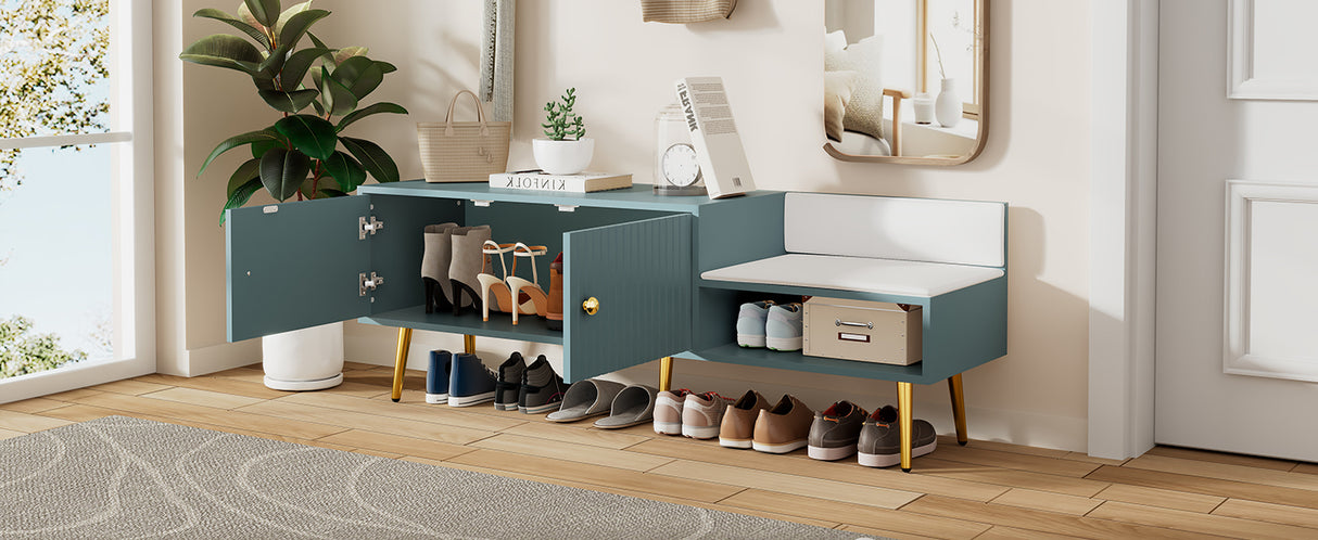 Modern Shoe Storage Bench with Hidden Storage and Upholstered Cushions for Bedside, Living Room and Entryway (Tiffany Blue) - V.I.P Digital Presence