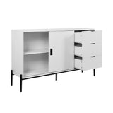 Modern characteristic storage cabinet side panel with glass sliding door and 3 drawers, dining table cabinet in white color - V.I.P Digital Presence