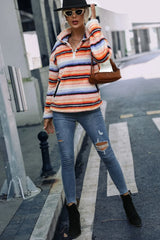 Striped Quarter Zip Dropped Shoulder Sweatshirt - V.I.P Digital Presence