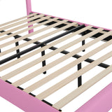 Full Size Upholstered Bed Frame with LED Lights, Modern Upholstered Princess Bed with Crown Headboard, Pink+White - V.I.P Digital Presence