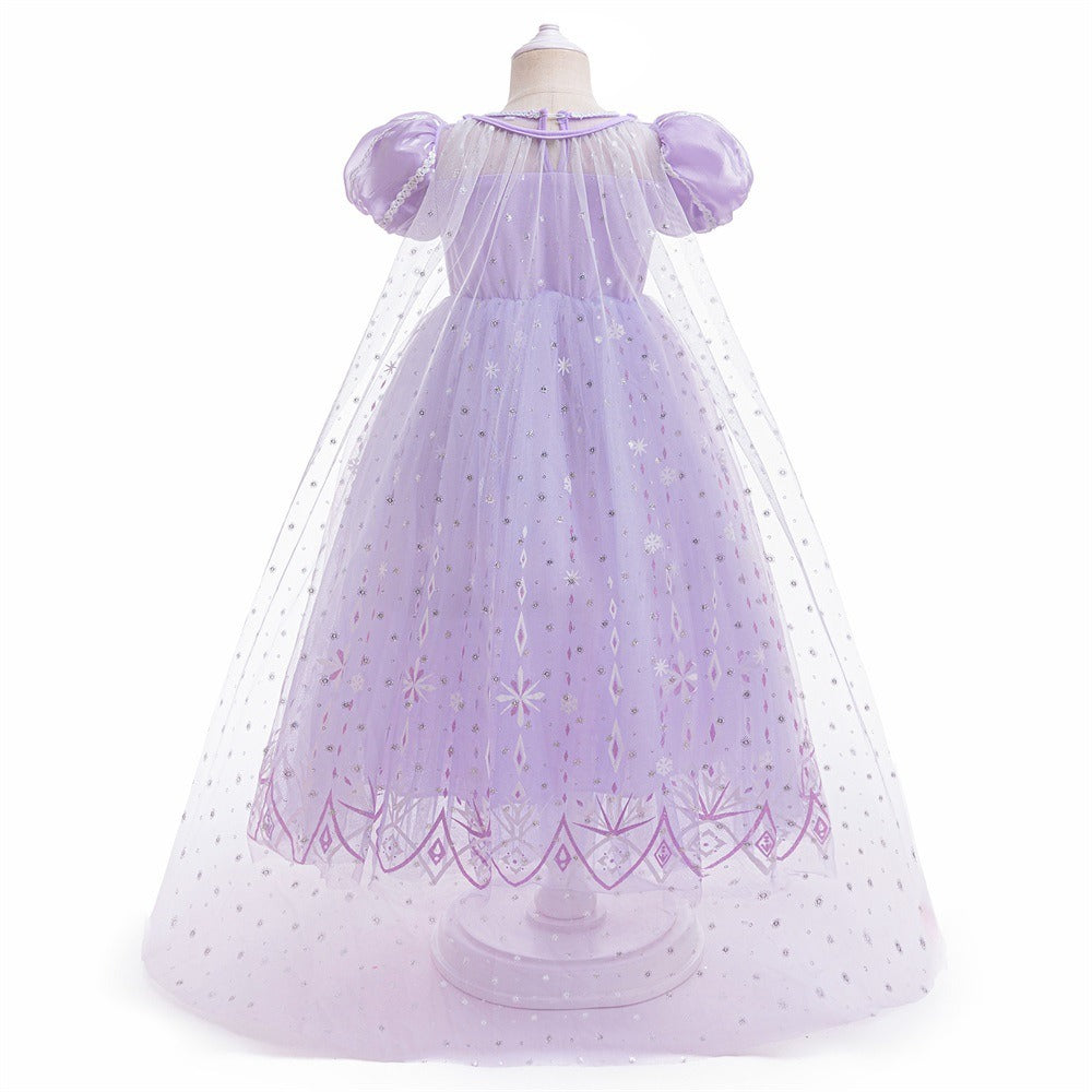 Frozen 2 Elsa Princess Dress Purple Bubble Sleeves Pearl Mesh Girls' Cosplay Dress Performance Dress - V.I.P Digital Presence
