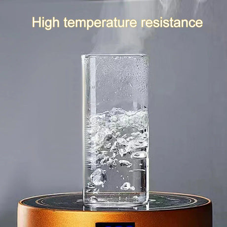 Shaped glass water cup with lid transparent and simple flat bottom heated cup - V.I.P Digital Presence