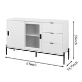 Modern characteristic storage cabinet side panel with glass sliding door and 3 drawers, dining table cabinet in white color - V.I.P Digital Presence