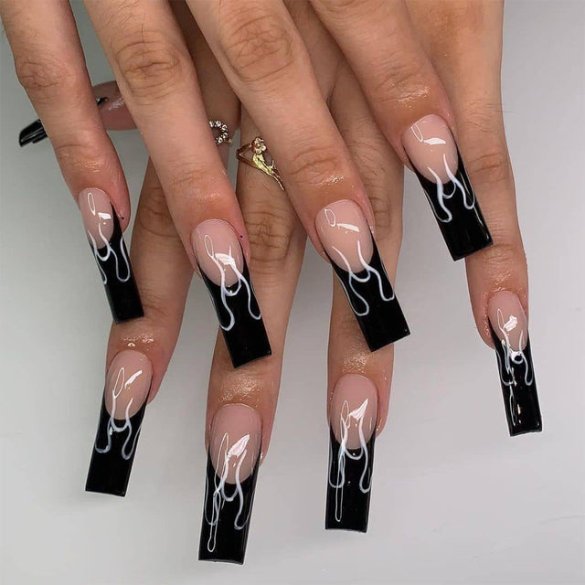 Black French Flame Wear Nail Finished False Nail Nail Patch Nail Patch Fake Nail - V.I.P Digital Presence