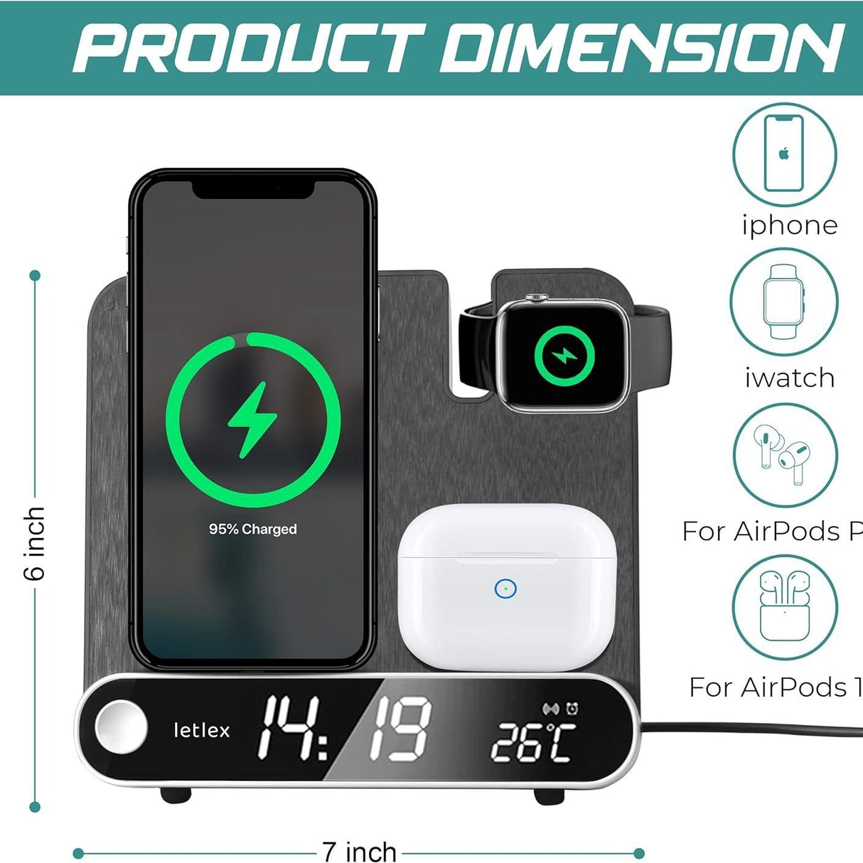 Multi functional clock wireless charging watch earphone wireless charging thermometer wireless charging 15W wireless charging - V.I.P Digital Presence
