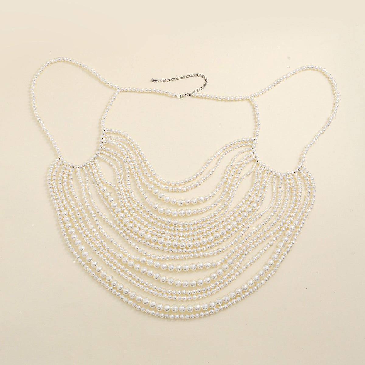Multi layer imitation pearl black chain woven pearl layered body chain - V.I.P Digital Presence