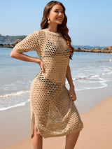 Slit Openwork Round Neck Cover-Up - V.I.P Digital Presence