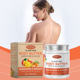 Crema hidratante de mantequilla cítrica de mango que hidrata y nutre la piel seca.