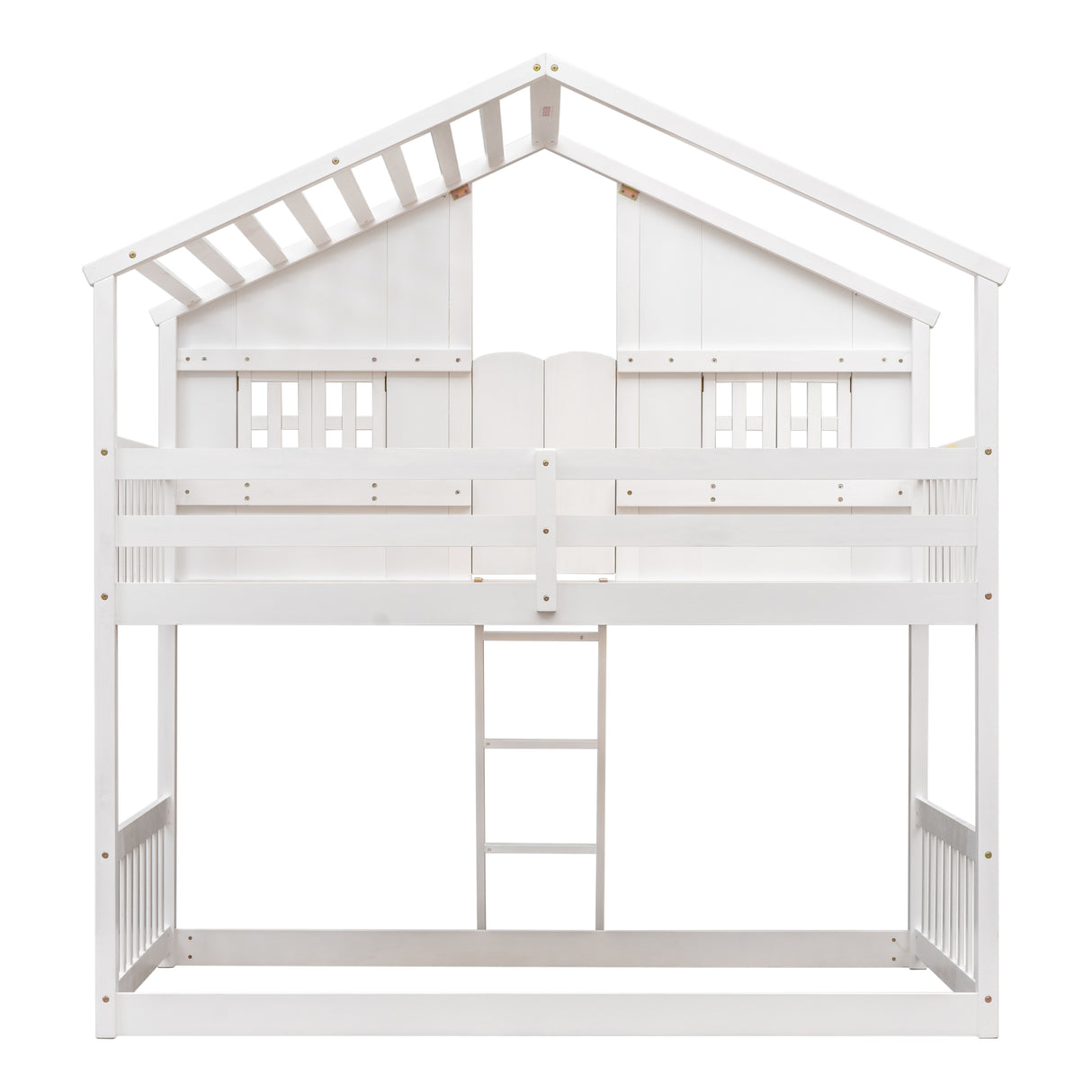 Twin over Twin House Bunk Bed with Roof , Window, Window Box, Door , with Safety Guardrails and Ladder,White - V.I.P Digital Presence