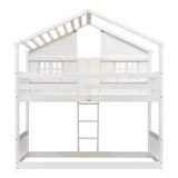 Twin over Twin House Bunk Bed with Roof , Window, Window Box, Door , with Safety Guardrails and Ladder,White - V.I.P Digital Presence