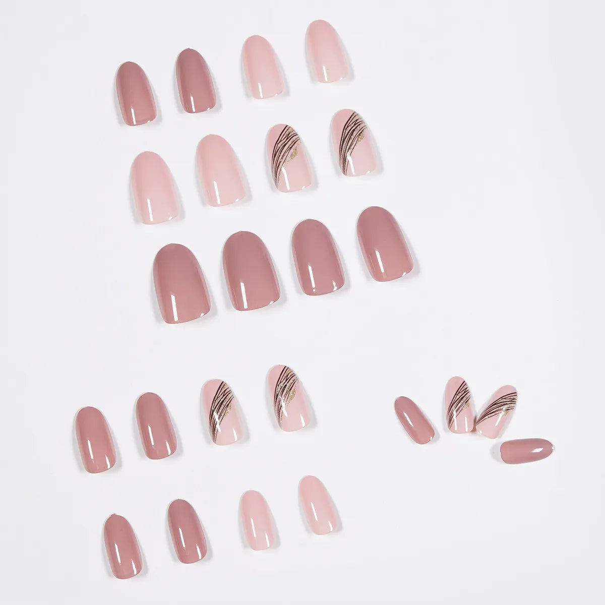 Almond Slant Gold Line Lotus Pink Fake Nails Artificial Professional Material art False Nail Supplies For Professionals - V.I.P Digital Presence