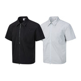 Zipper short sleeved shirt men's loose solid color shirt - V.I.P Digital Presence