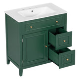 30" Bathroom Vanity with Sink Top, Bathroom Vanity Cabinet with Door and Two Drawers, Solid Wood Frame, One Package, Green - V.I.P Digital Presence