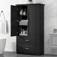 Tall Bathroom Storage Cabinet, Cabinet with Two Doors and Drawers, Adjustable Shelf, MDF Board, Black - V.I.P Digital Presence