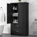 Tall Bathroom Storage Cabinet, Cabinet with Two Doors and Drawers, Adjustable Shelf, MDF Board, Black - V.I.P Digital Presence