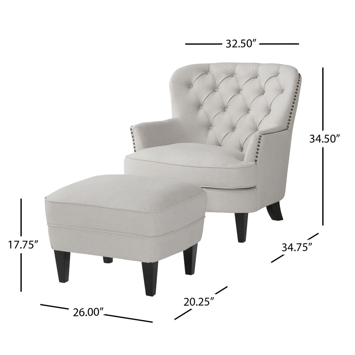 Modern light grey fabric club chair and Ottoman set, stylish cushioned armchair, paired with Ottoman style - V.I.P Digital Presence